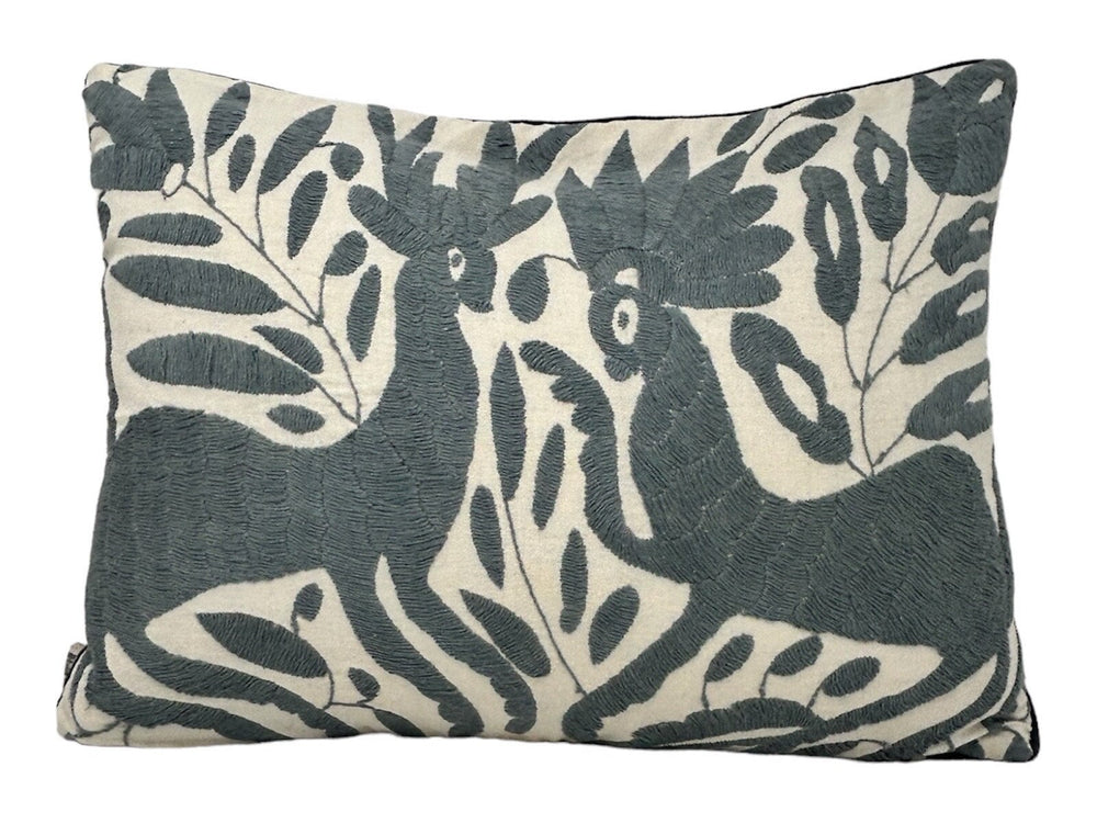 Mexican Folk Art Pillow | Unique Accent Pillow | Boho Embroidery Custom Pillow, insert Included | Small Otomi Grey Dream | Tenango de Doria