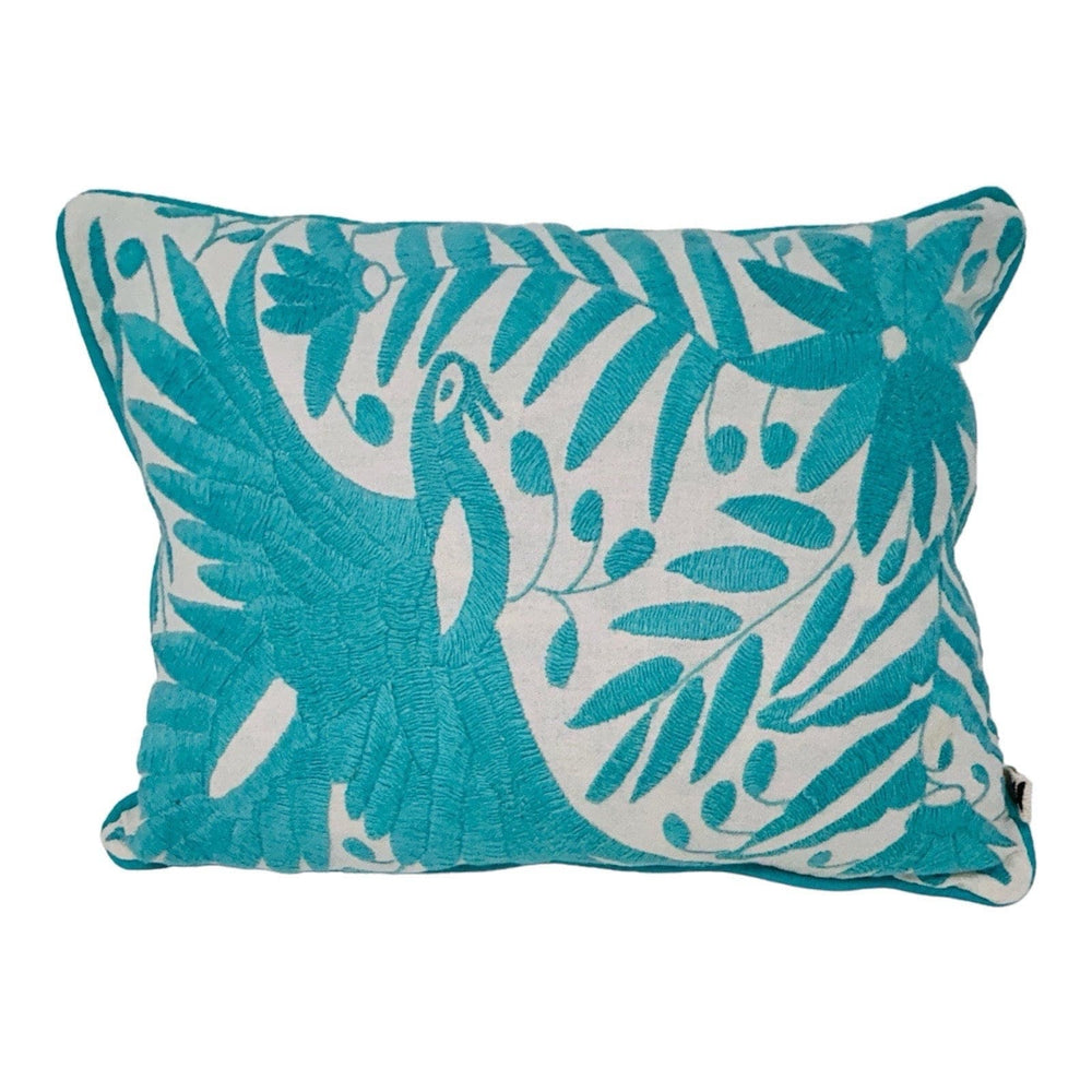 Mexican Folk Art Pillow | Unique Accent Pillow | Boho Embroidery, insert Included | Small Otomi Turquoise Dream from Tenango de Doria