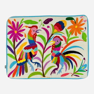 Mexican Folk Art Pillow | Unique Accent Pillow | Boho Embroidery Custom Pillow, insert Included | Small Otomi Roosters from Tenango de Doria