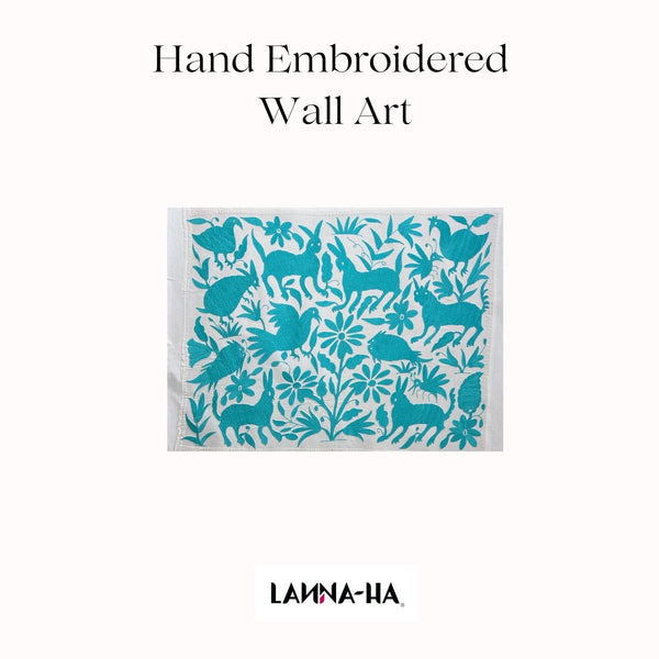 Otomi Embroidery Pattern | Boho Embroidery | Custom embroidery Art | Artistic Framing | Otomi Turquoise Garden from Tenango de Doria