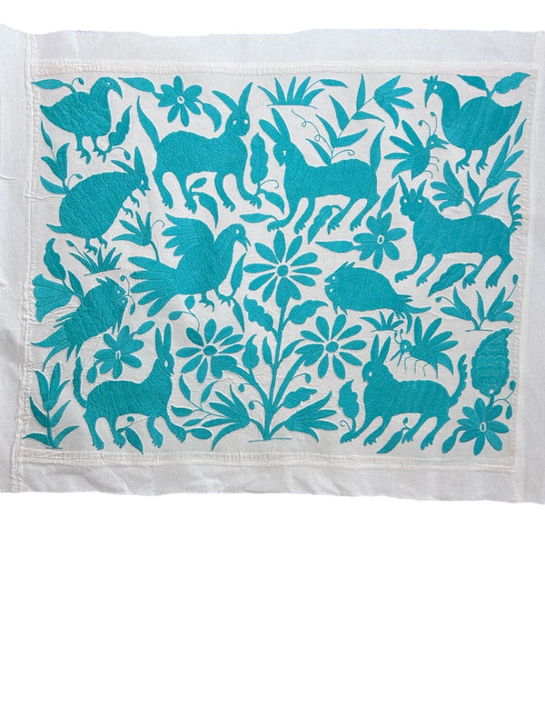Otomi Embroidery Pattern | Boho Embroidery | Custom embroidery Art | Artistic Framing | Otomi Turquoise Garden from Tenango de Doria