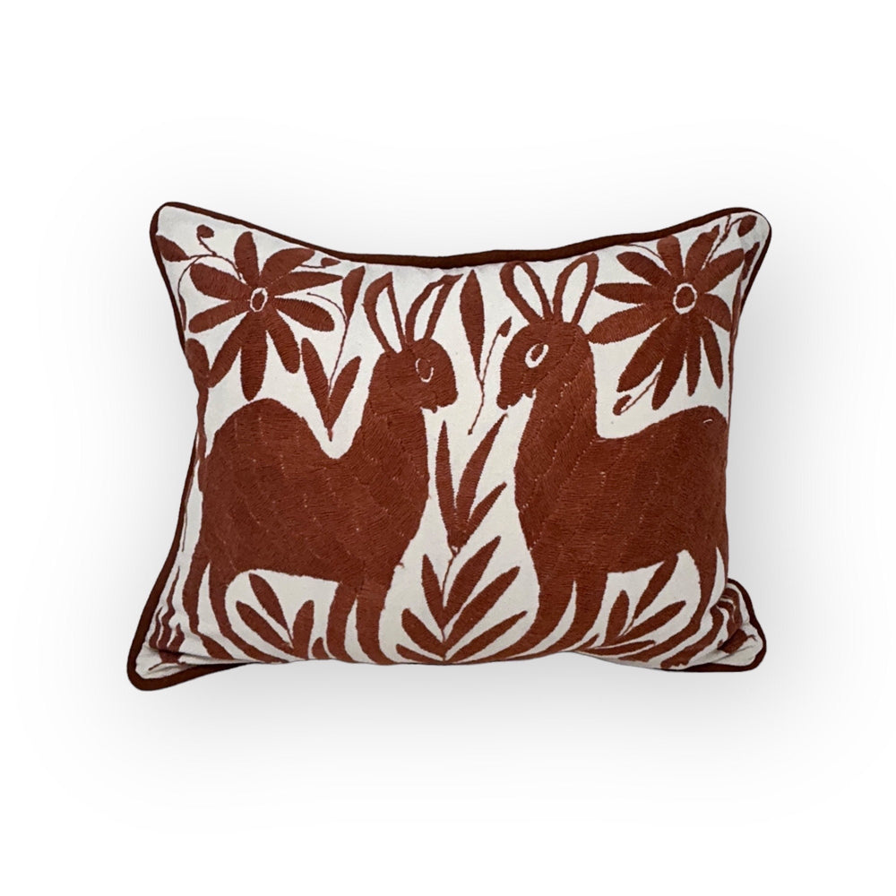 Mexican Folk Art Pillow | Unique Accent Pillow | Boho Embroidery Custom Pillow, insert Included | Small Otomi Light Brown | Tenango de Doria