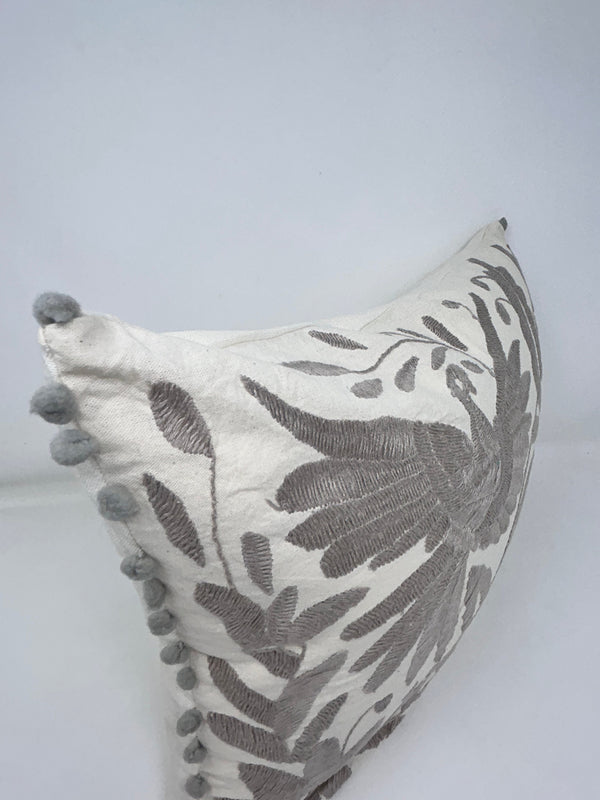 Otomi embroidery pillow | Mexican embroidery | Silver Dream | Mexican cushion from Tenango de Doria | One of a Kind | Pillow insert included