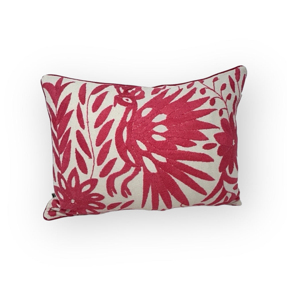 Otomi Embroidery Lumbar Pillow | Petit Salmon Pink Dream | Mexican cushion | Tenango de Doria | Unique pieces | Pillow insert included