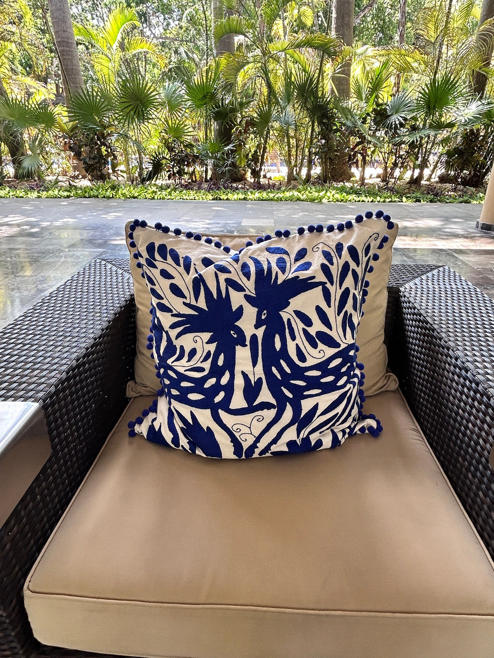 Mexican Folk Art pillow | Boho Embroidery | Large Otomi Royal Blue Dream | Unique accent pillow | Tenango de Doria, insert included