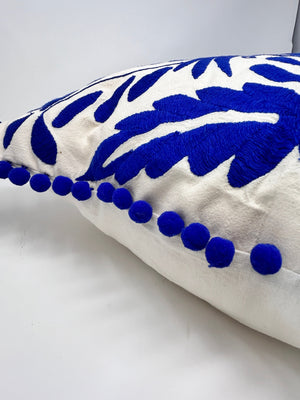 Mexican Folk Art pillow | Boho Embroidery | Large Otomi Royal Blue Dream | Unique accent pillow | Tenango de Doria, insert included