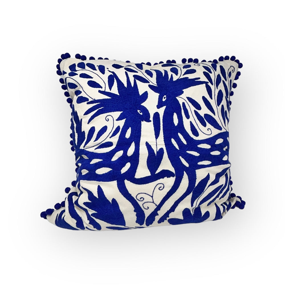 Mexican Folk Art pillow | Boho Embroidery | Large Otomi Royal Blue Dream | Unique accent pillow | Tenango de Doria, insert included