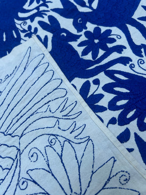 Mexican Tapestry Wall Art | Boho Embroidery | Artistic Framing | Otomi Royal Blue Spectrum from Tenango de Doria