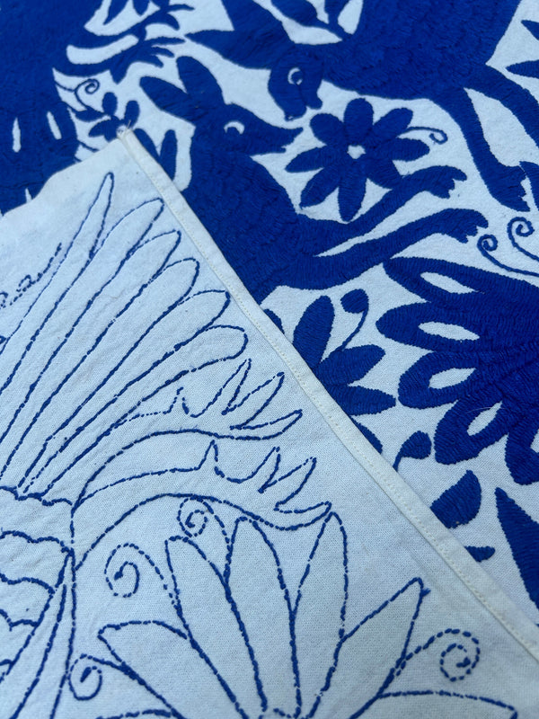 Mexican Tapestry Wall Art | Boho Embroidery | Artistic Framing | Otomi Royal Blue Spectrum from Tenango de Doria