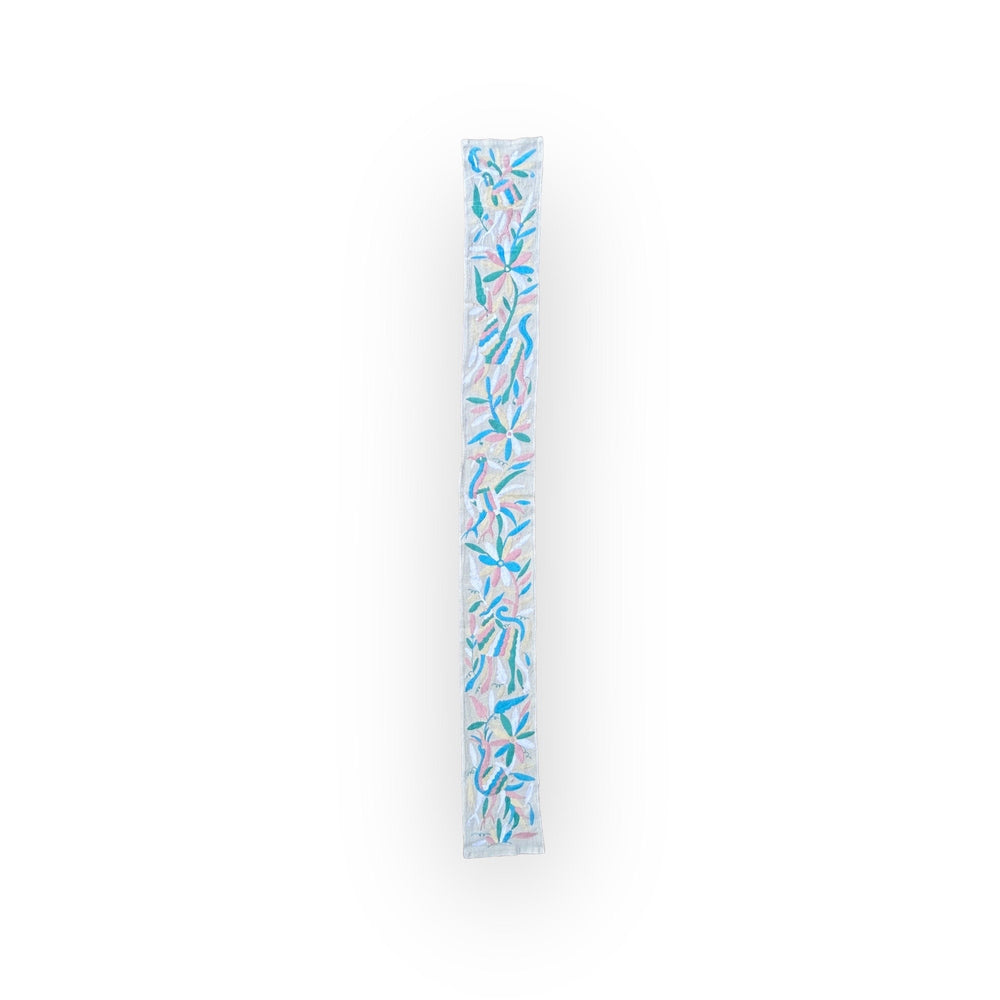 Custom Table Runner | Boho Embroidery | XS Otomi Soft turquoise quiet path from Tenango de Doria