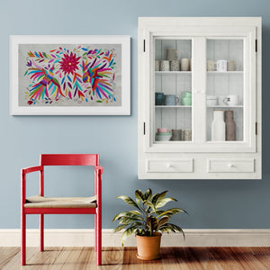Medium Boho Wall Hanging | Boho Embroidery | Custom Frame | Gift for Art Lover | Otomi Rainbow Sky from Tenango de Doria