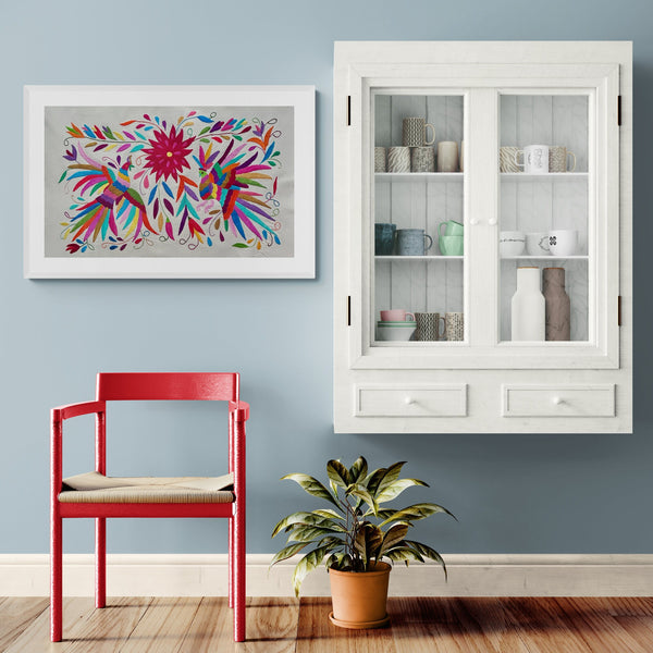 Medium Boho Wall Hanging | Boho Embroidery | Custom Frame | Gift for Art Lover | Otomi Rainbow Sky from Tenango de Doria