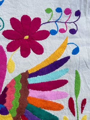 Mexican Tapestry Wall Art | Otomi embroidery pattern | Embroidered Wall Art | Boho Embroidery | Kissing Rainbow Birds from Tenango de Doria