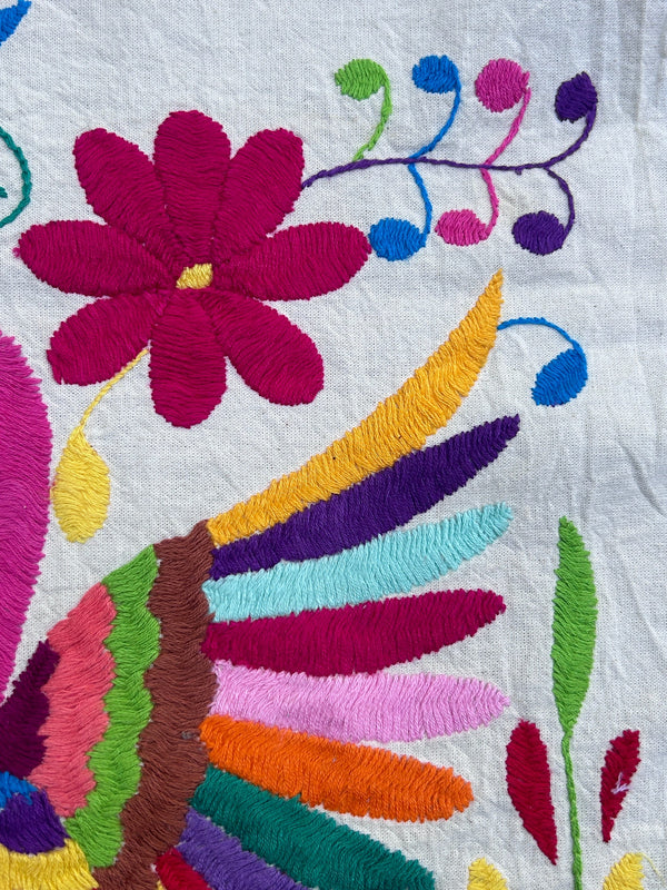 Mexican Tapestry Wall Art | Otomi embroidery pattern | Embroidered Wall Art | Boho Embroidery | Kissing Rainbow Birds from Tenango de Doria