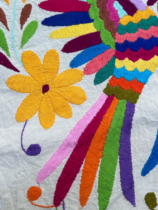 Mexican Tapestry Wall Art | Otomi embroidery pattern | Embroidered Wall Art | Boho Embroidery | Kissing Rainbow Birds from Tenango de Doria