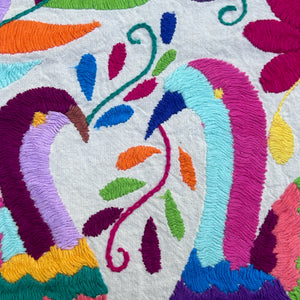 Mexican Tapestry Wall Art | Otomi embroidery pattern | Embroidered Wall Art | Boho Embroidery | Kissing Rainbow Birds from Tenango de Doria