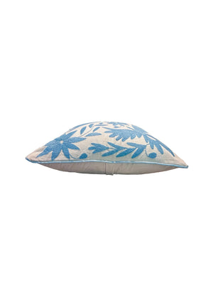 Otomi Embroidery Pillow | Kissing Birds Baby Blue Dream | Hand embroidered Mexican Cushion from Tenango de Doria | Pillow insert included