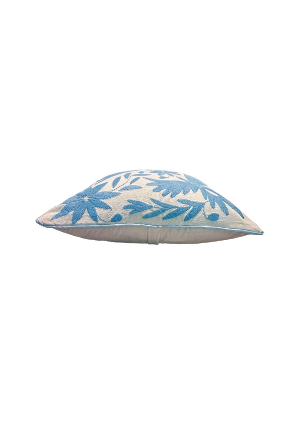 Otomi Embroidery Pillow | Kissing Birds Baby Blue Dream | Hand embroidered Mexican Cushion from Tenango de Doria | Pillow insert included