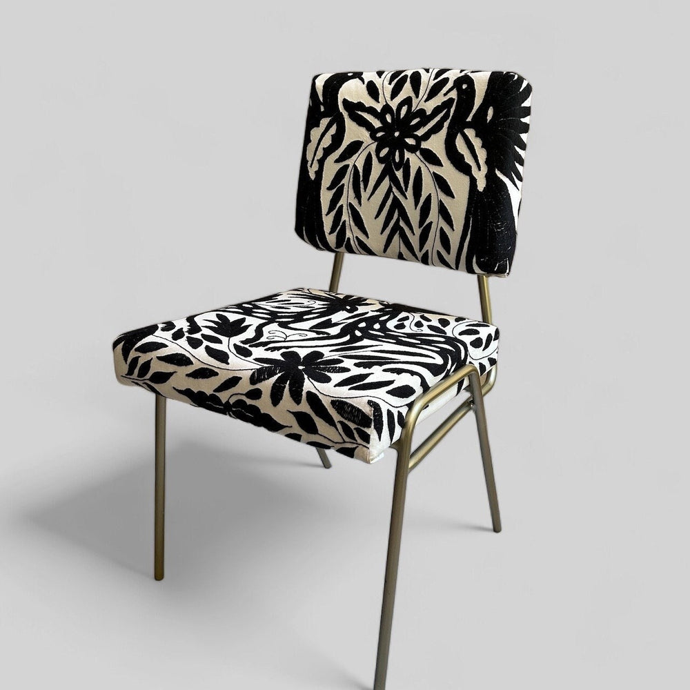 Hand Embroidered Otomi Upholstered Chair | Kissing Birds | Mexican Folk Art | Tenango de Doria