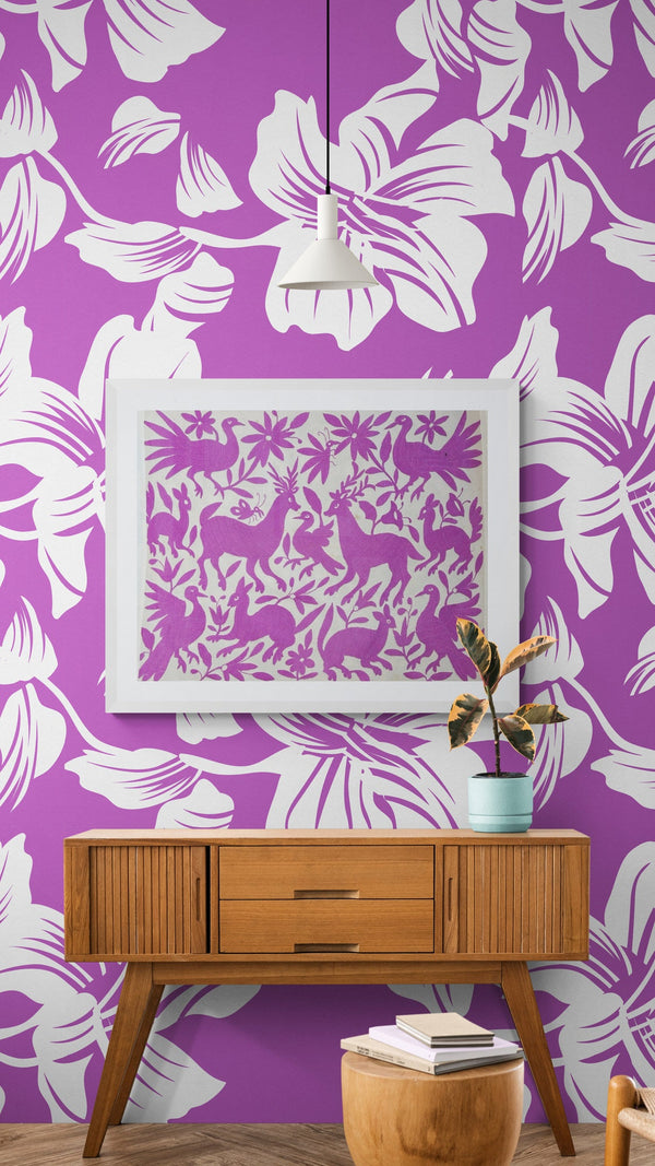 Mexican Tapestry Wall Art | Otomi Embroidery Pattern | Boho Embroidery | Custom embroidery Art | Otomi Lilac Garden from Tenango de Doria