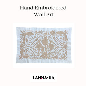 Medium Boho Wall Hanging | Floating Frame | Gift for Art Lover | Boho Embroidery | Otomi Tan Sky from Tenango de Doria