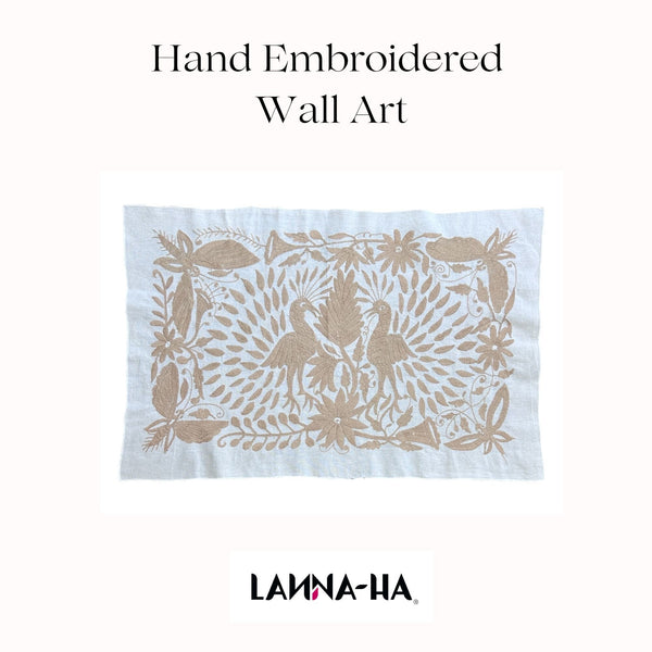 Medium Boho Wall Hanging | Floating Frame | Gift for Art Lover | Boho Embroidery | Otomi Tan Sky from Tenango de Doria