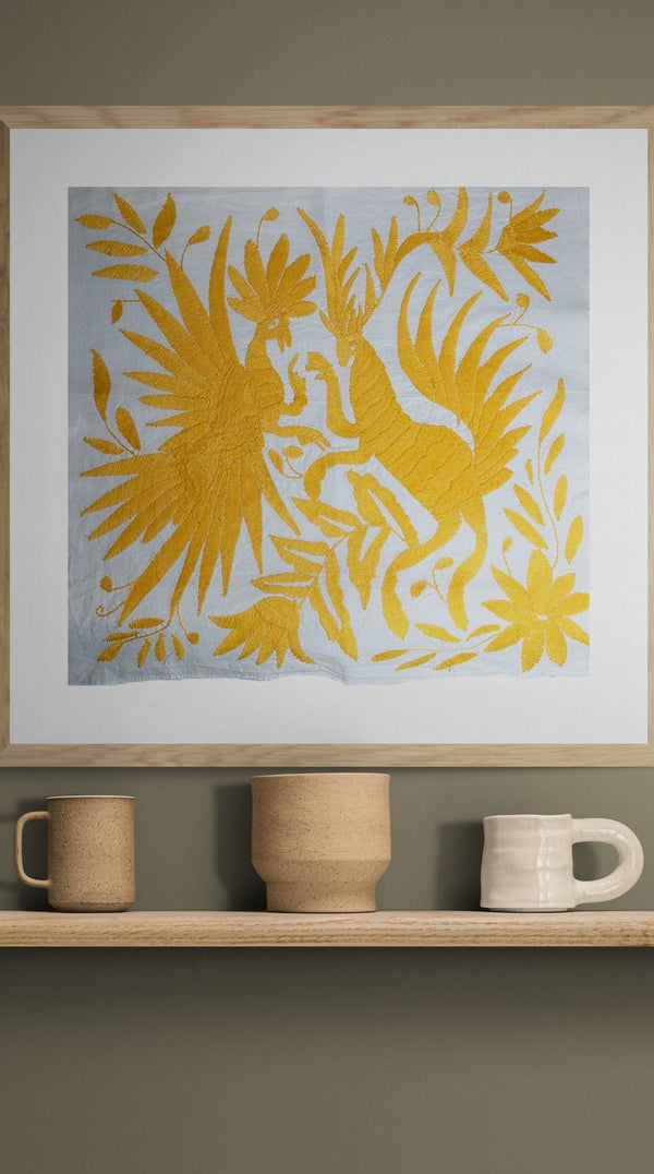 Otomi Hand embroidered Wall Hanging | Mexican Embroidery Art | Yellow dream