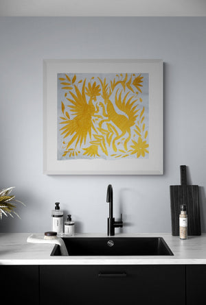 Otomi Hand embroidered Wall Hanging | Mexican Embroidery Art | Yellow dream