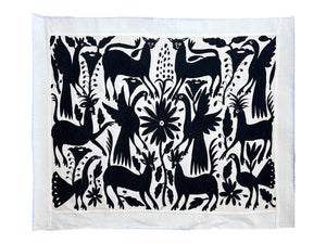 Mexican Wall Art | Large embroidery | Black & Ivory Unique Wall Decor | Otomi Art Framed Textiles from Tenango de Doria