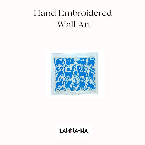 Otomi Embroidery Pattern | Boho Embroidery | Custom embroidery Art | Artistic Framing | Otomi Cian Garden from Tenango de Doria