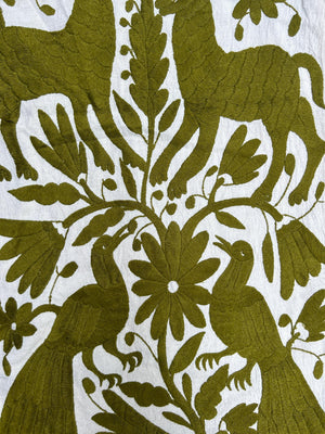 Otomi Table Runner | Mexican Table Runner | Otomi | Large Embroidery | Olive quiet path from Tenango de Doria
