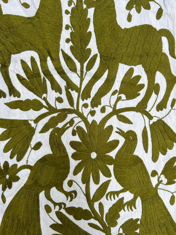 Otomi Table Runner | Mexican Table Runner | Otomi | Large Embroidery | Olive quiet path from Tenango de Doria