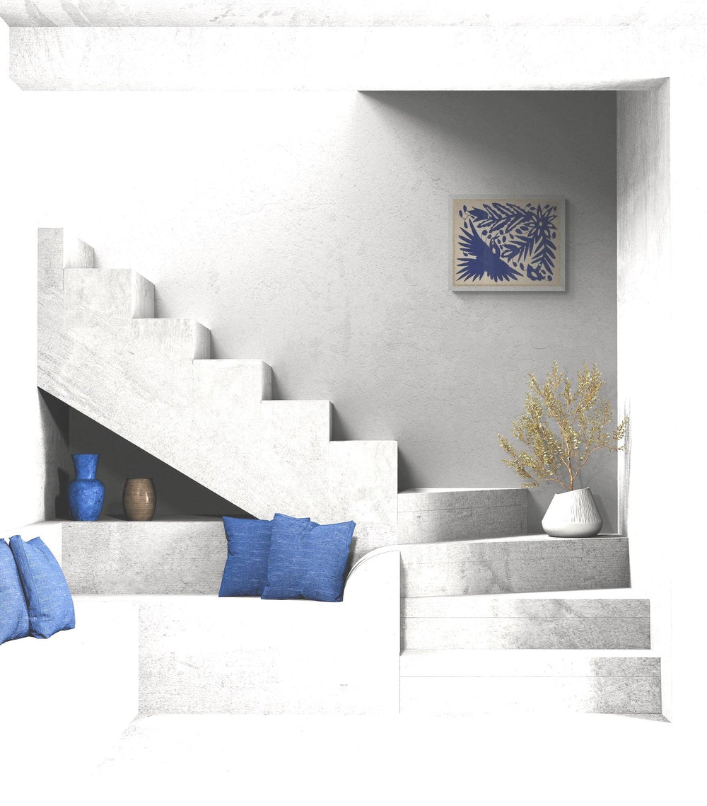 Boho Wall Art Small | Otomi Embroidery Pattern | Unique Art Gift | Custom Frame | Otomi Natalia Royal Blue from Tenango de Doria