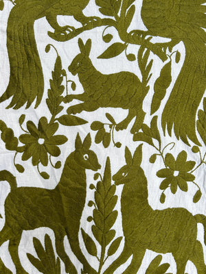 Otomi Table Runner | Mexican Table Runner | Otomi | Large Embroidery | Olive quiet path from Tenango de Doria
