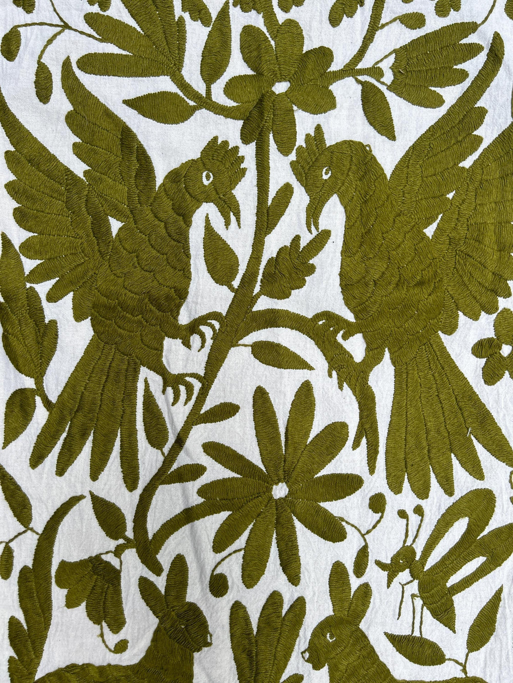 Otomi Table Runner | Mexican Table Runner | Otomi | Large Embroidery | Olive quiet path from Tenango de Doria