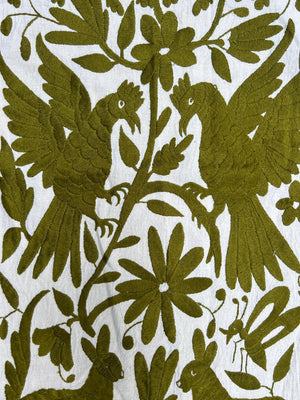 Otomi Table Runner | Mexican Table Runner | Otomi | Large Embroidery | Olive quiet path from Tenango de Doria