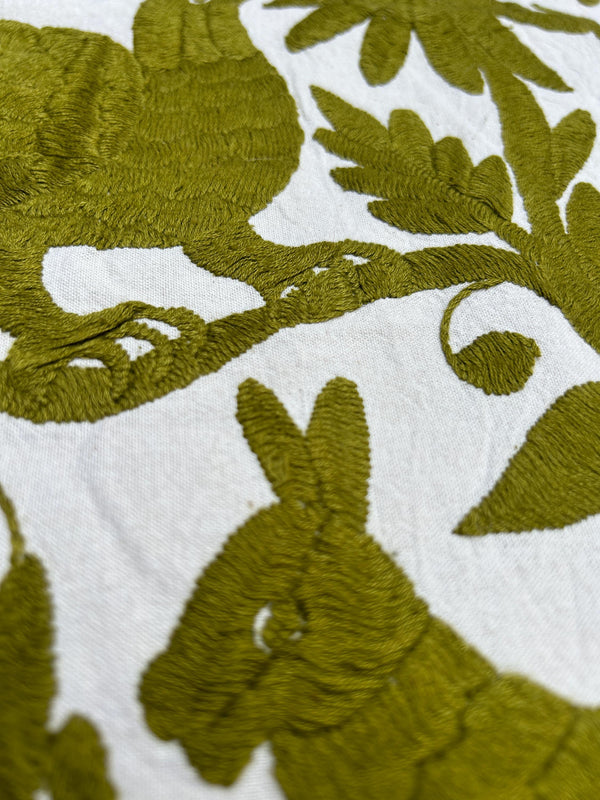 Otomi Table Runner | Mexican Table Runner | Otomi | Large Embroidery | Olive quiet path from Tenango de Doria