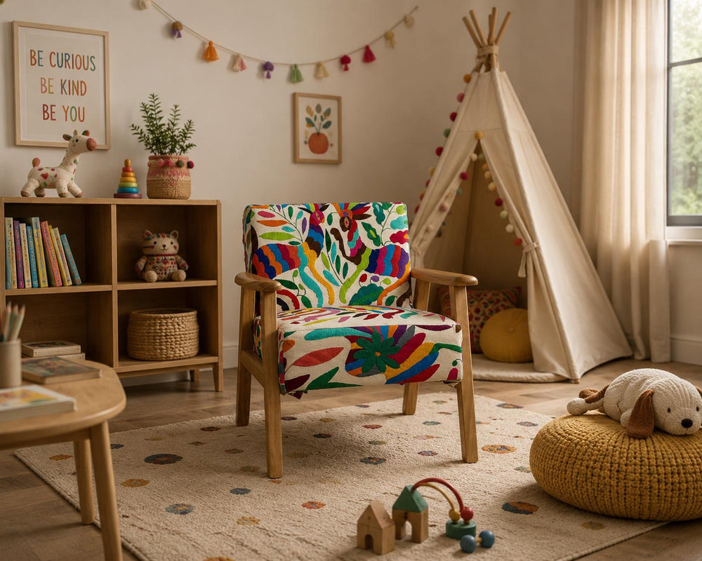 Home Decor Folk Art | Boho Embroidery | Otomi Tiny Armchair | Rainbow Bedroom decor | Gift for art lover from Tenango de Doria