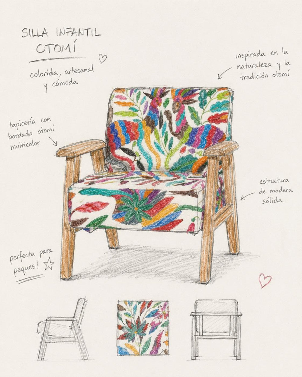 Home Decor Folk Art | Boho Embroidery | Otomi Tiny Armchair | Rainbow Bedroom decor | Gift for art lover from Tenango de Doria
