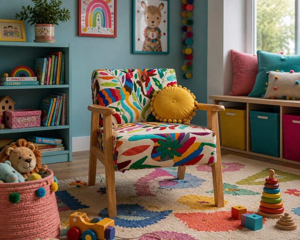 Home Decor Folk Art | Boho Embroidery | Otomi Tiny Armchair | Rainbow Bedroom decor | Gift for art lover from Tenango de Doria