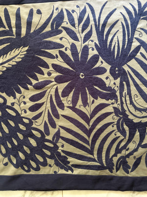 Mexican Tapestry Wall Art | Boho Embroidery | Artistic Framing| Gift for art lover | Otomi Moonlight Garden from Tenango de Doria