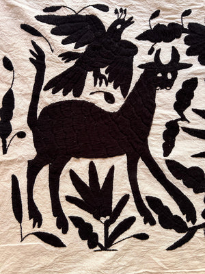 Custom Table Runner | Boho Embroidery | Otomi Black Birds & Flowers quiet path from Tenango de Doria