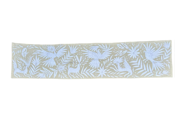 Otomi Table Runner | Mexican Table Runner | Otomi | Large Embroidery | White quiet path from Tenango de Doria