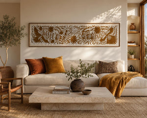 Mexican Tapestry Wall Art | Boho Embroidery | Embroidered Wall Art | Interior Design Art | Custom Embroidery Art | Otomi Ochre Garden