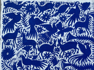 Mexican Tapestry Wall Art | Boho Embroidery | Artistic Framing | Otomi Royal Blue Spectrum from Tenango de Doria