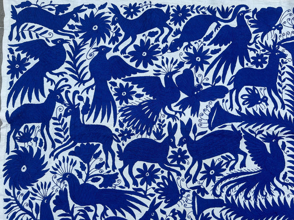 Mexican Tapestry Wall Art | Boho Embroidery | Artistic Framing | Otomi Royal Blue Spectrum from Tenango de Doria