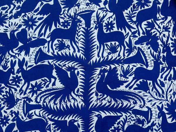 Mexican Tapestry Wall Art | Boho Embroidery | Artistic Framing | Otomi Royal Blue Spectrum from Tenango de Doria