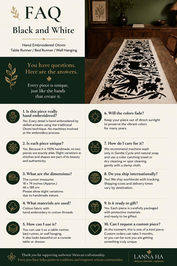 Otomi Table Runner | Mexican Table Runner | Otomi | Large Embroidery | Olive quiet path from Tenango de Doria