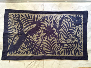 Mexican Tapestry Wall Art | Boho Embroidery | Artistic Framing| Gift for art lover | Otomi Moonlight Garden from Tenango de Doria