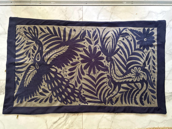 Mexican Tapestry Wall Art | Boho Embroidery | Artistic Framing| Gift for art lover | Otomi Moonlight Garden from Tenango de Doria